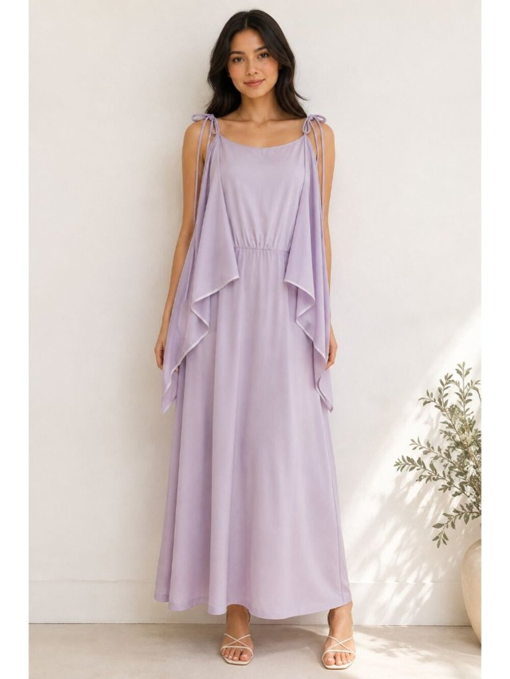 NWT $453 Erika Cavallini Cape Drape Sleeves Maxi Dress Lilac Size 10 XL